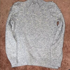 Ann Taylor Light Gray Sweater with Pearl Details